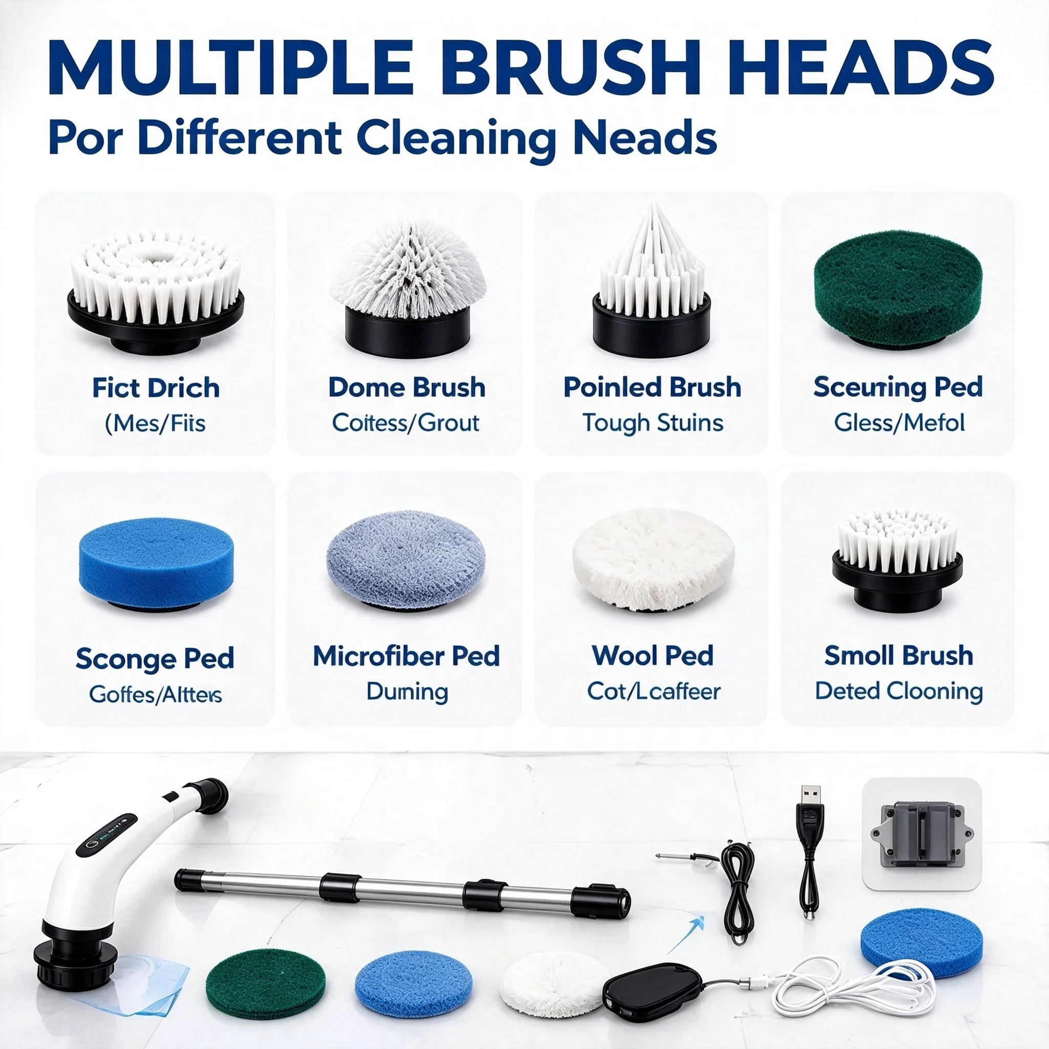 9-in-1 Electric Spin Scrubber – Multifunctional Rotating Cleaning Brush for Bathroom, Kitchen, Toilet, Car & Household Cleaning