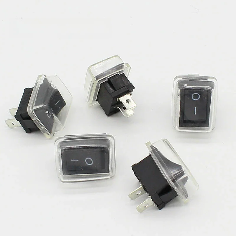 5 sztuk/partia czarny przycisk Mini przełącznik 6A-10A 110V 250V 2Pin Snap-in On/Off przełącznik kołyskowy 21MM * 15MM z wodoodporną osłoną czarny — zdjęcie 2