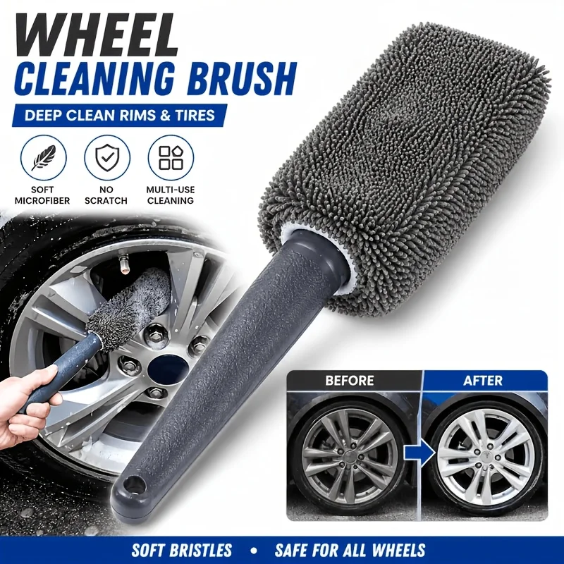 1/2 Pcs re‑fill pack, Soft Microfiber Car Wheel Cleaning Brush, No Scratch Rim Tire, Washable for Car Truck SUV Motorcycle
