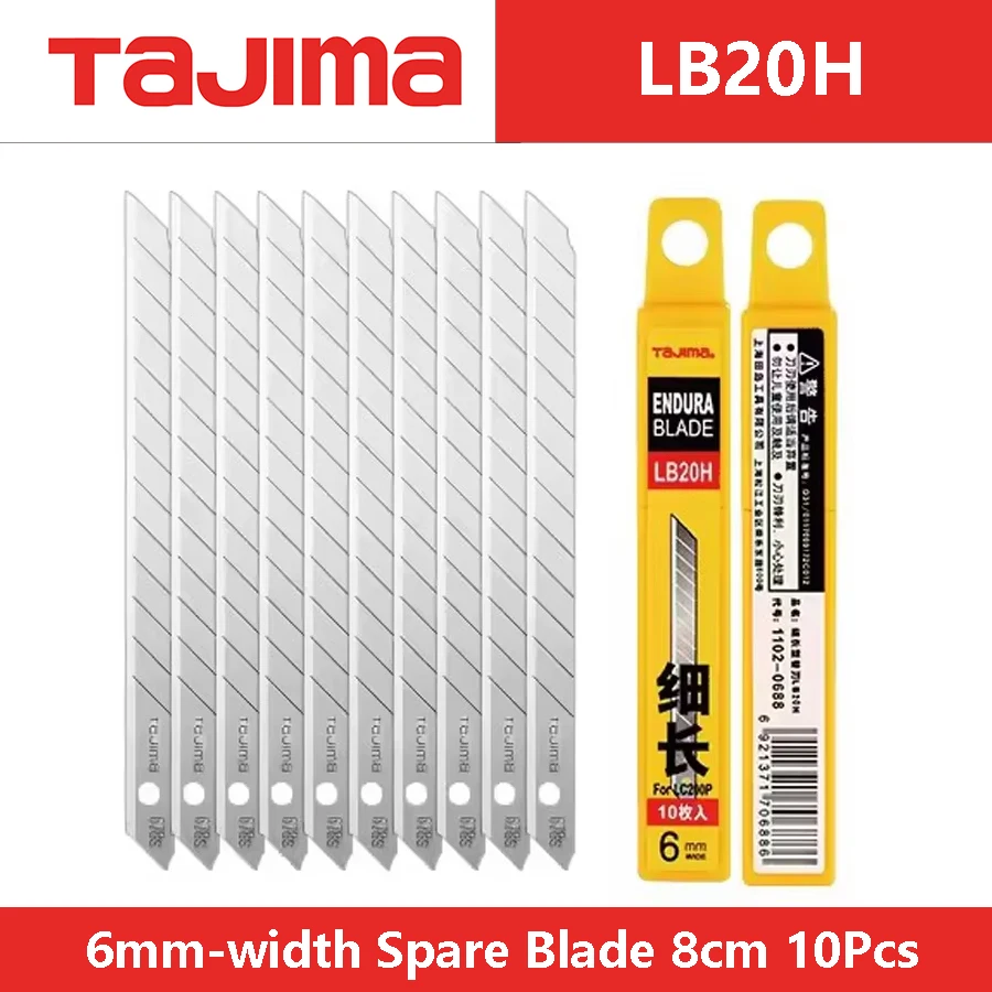 Lâmina sobressalente de faca utilitária TAJIMA LB20H 10 unidades 6 mm de largura 45 °   Conjunto de lâminas de encaixe angulares Lâmina Endura estilo fino para faca LC200P