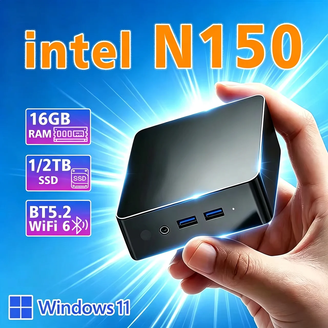 NIEUWE Draagbare Mini PC Gamer Intel N150/Intel I3-6100 Windows 11 Pro Mini Computer 16GB RAM 1TB 2TB SSD WIFI6 BT5.2 Type-C Gaming PC Desktop