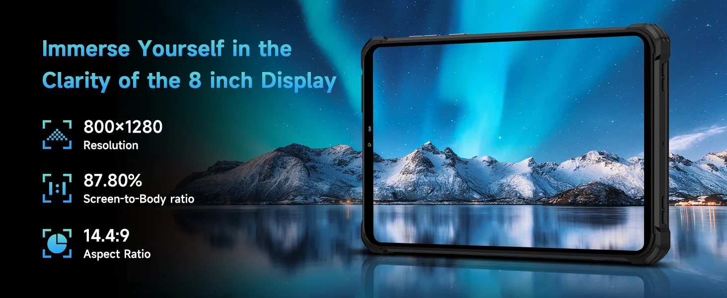 OUKITEL RT3 Plus Rugged Android 15 Tablet, 16GB+128GB 1TB Expandable Waterproof Tablets, 8 Inch HD Display, 1100mAh Battery