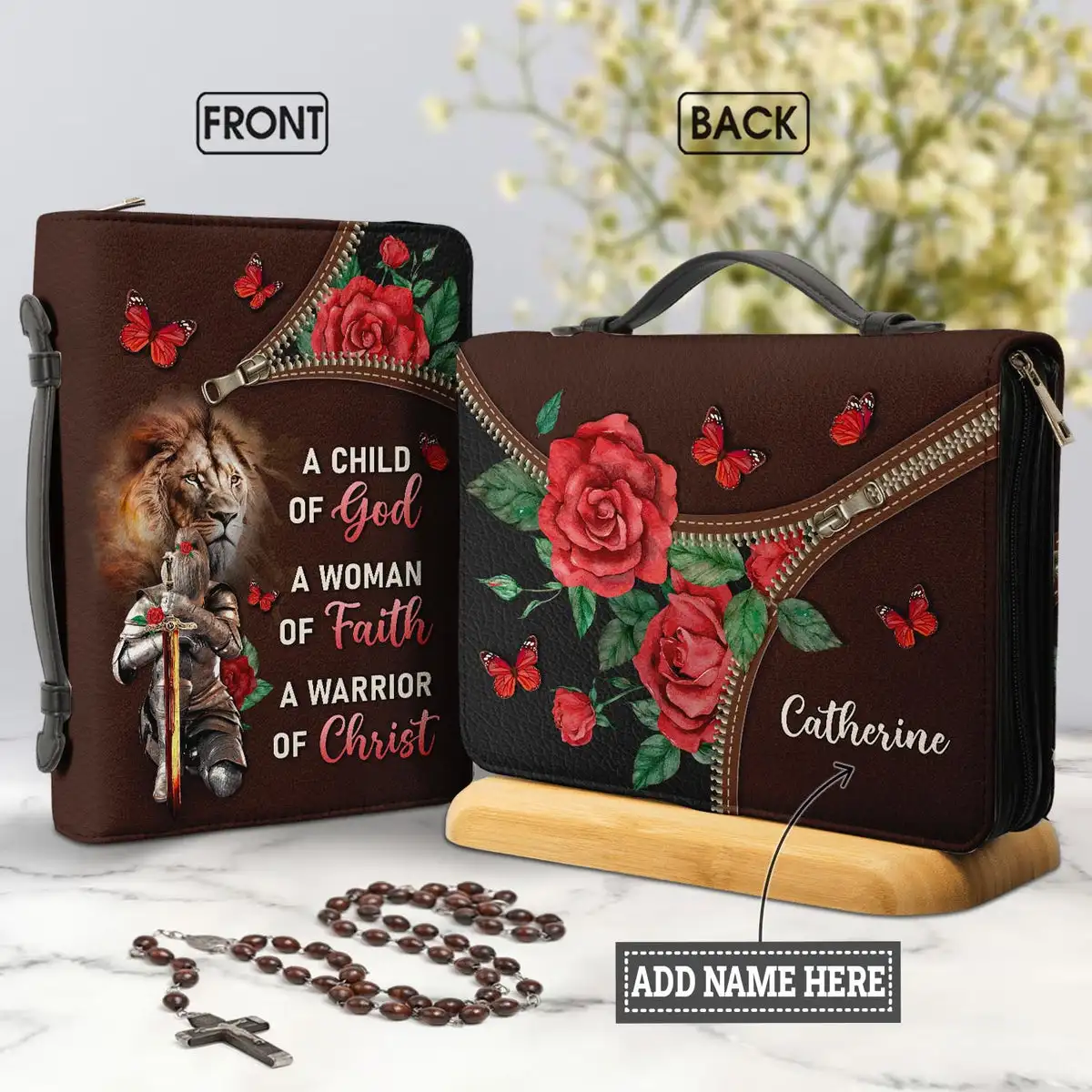 A Child Of God A Woman Of Faith Poetry Print Women's Leather Bible Bag Christianity Church Bible Study Book Holy Storage Boxes