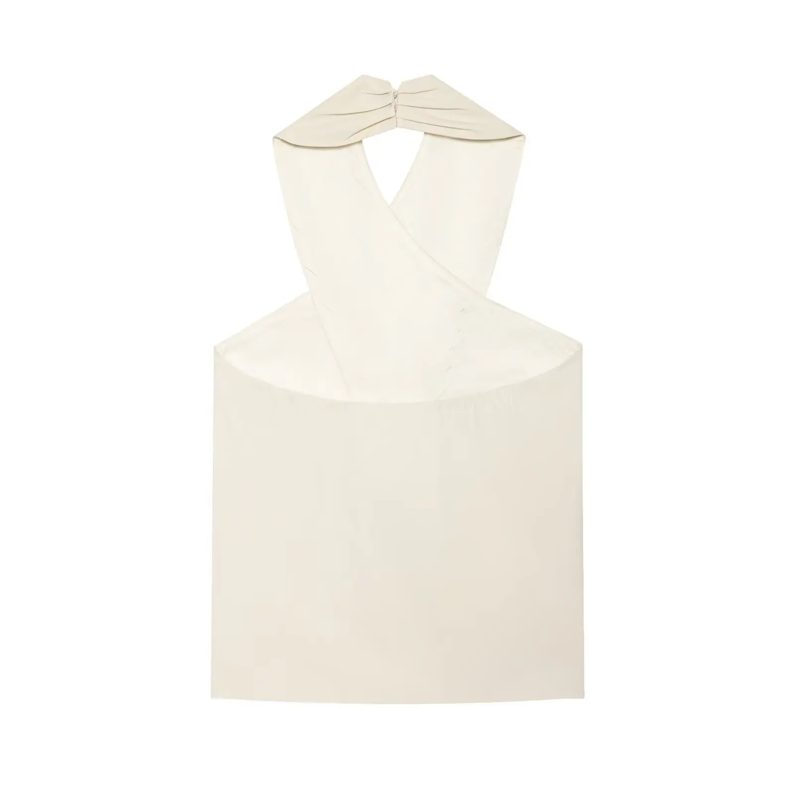 Women Off White Halter Top Cross Neck Asymmetric Black Button Front Split Sleeveless Vest Elegant Minimalist Party Blouse