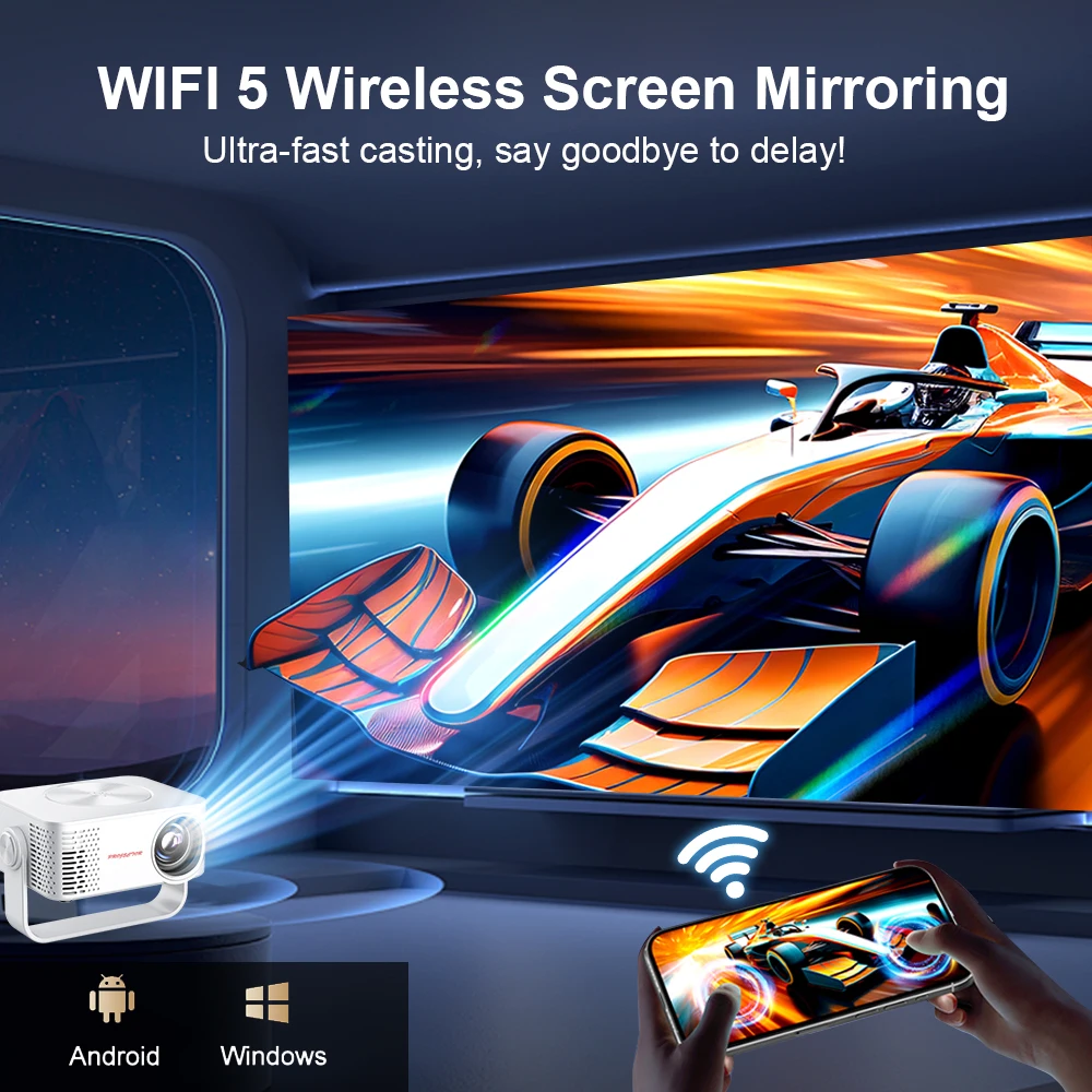 ZNLYRION Mini LCD Projector M60 Native 1280*720P Support 4K 180° Rotatable Stand Auto Keystone WiFi6 BT5.0 Portable Home Theater Movie Projector - view 4