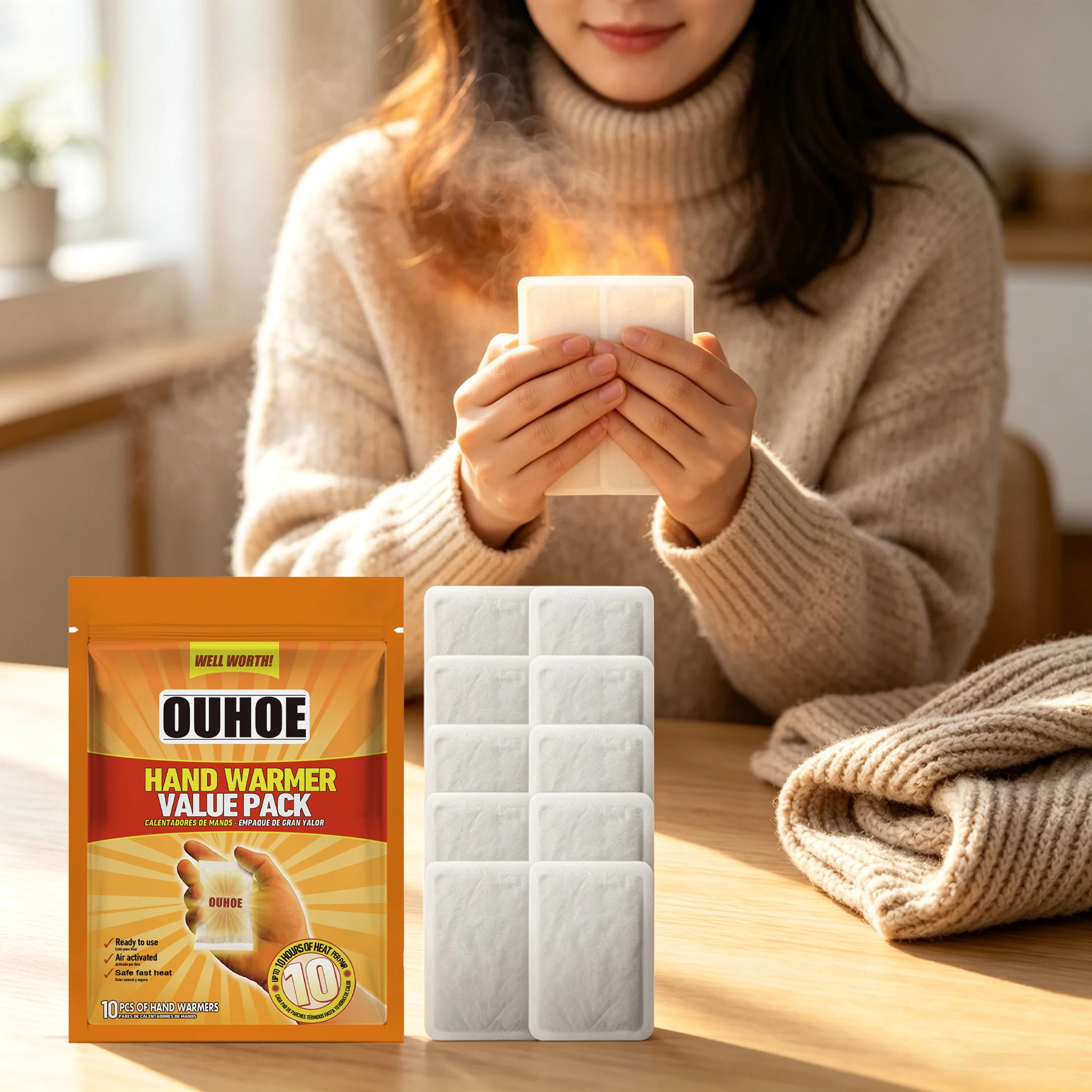 10PCS Hand Warmer Pack Odorless Portable Self-heating Warm Paste Long Lasting Effect Winter Cold Protection Disposable Warming Patch for Outdoor Activities