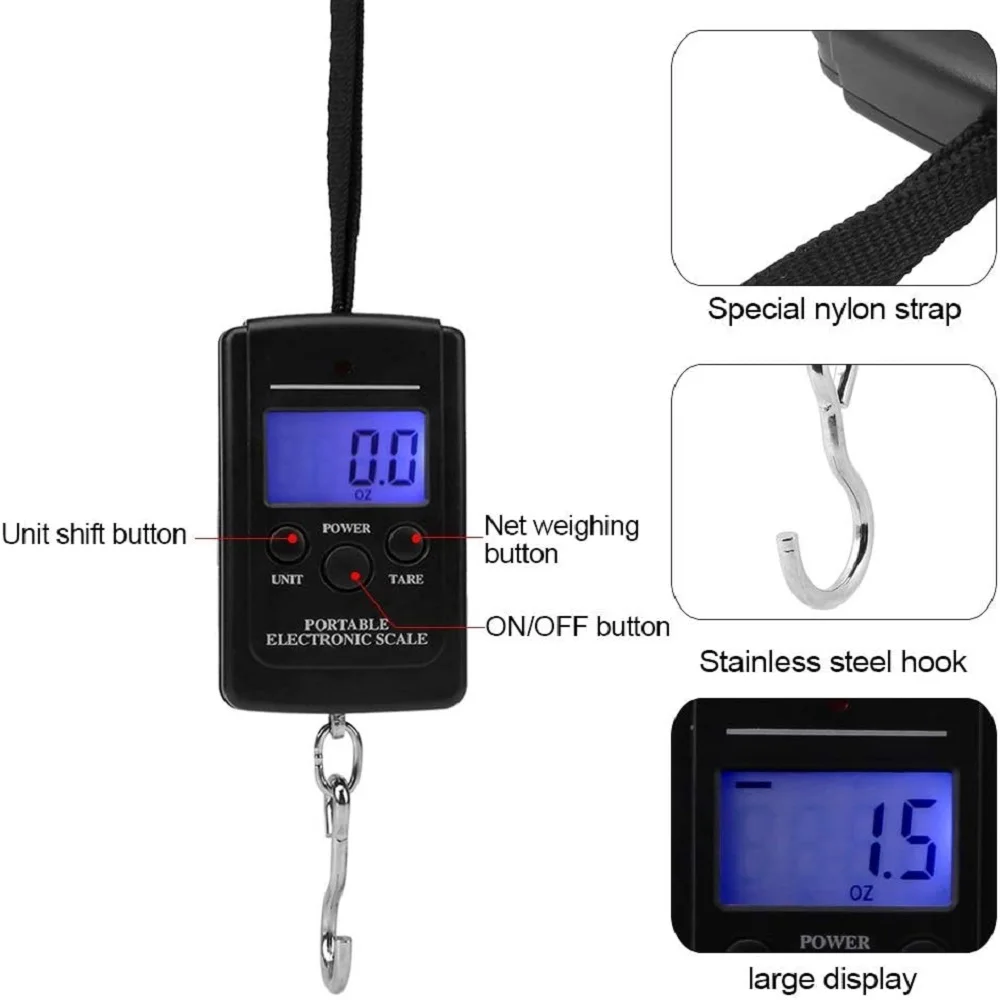 40kg/10g Mini bilancia digitale per bagagli da pesca viaggio bilancia portatile bilancia a gancio elettronica tascabile sospesa Steelyard