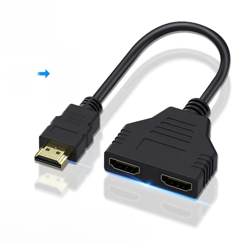 Câble séparateur compatible HDMI 1 en 2 sorties, 1080P, 2 ports double, adaptateur séparateur en Y pour moniteur d'ordinateur portable, boîtier TV