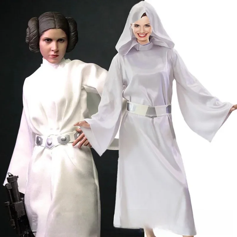 Costume de princesse Leia Cosplay pour femmes et filles, robe blanche, jeu de film, bataille spatiale, vêtements de fête pour enfants et adultes