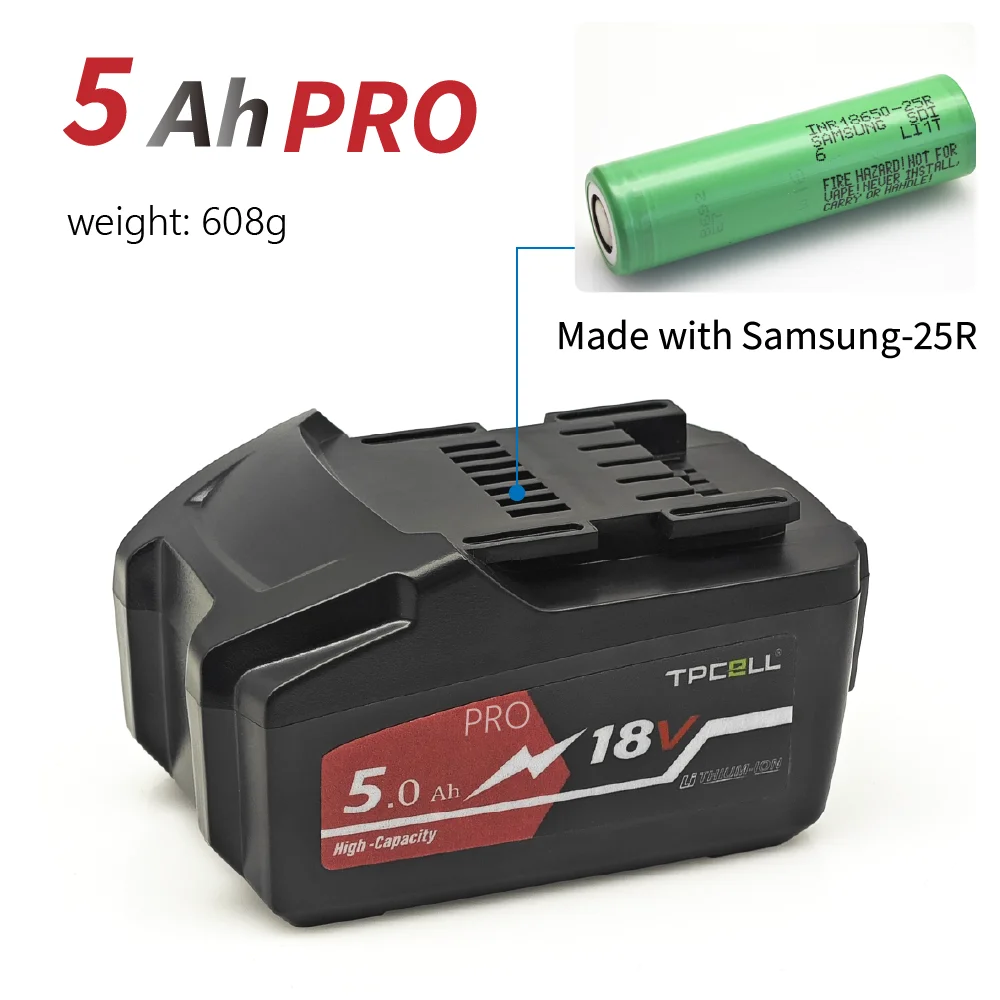 TPCELL 18V 5.0Ah Battery for Metabo Cordless Power Tool Replace for Metabo 18V 625592000 625591000 Backup Batteries