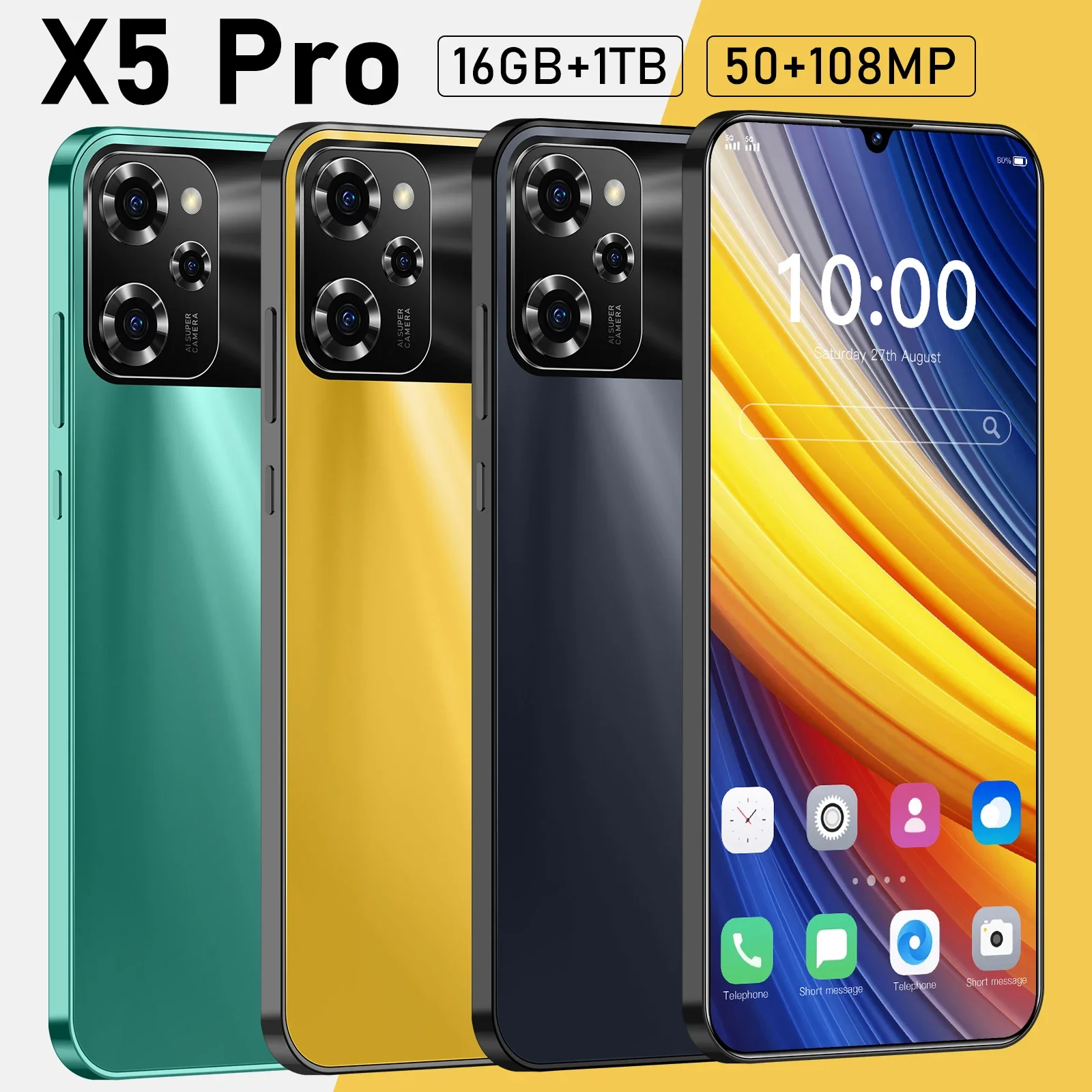 

2025 NEW Mobile Phone X5 Pro 7.3 HD Screen SmartPhone 16G+1T 5G Dual Sim Celulares Android Unlocked 108MP 6800mAh Cell Phone