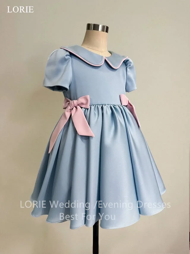 ローリーかわいいスカイブルーサテンガールドレスボールガウンドリードレープウェディングパーティードレス2025妖精誕生日ドレスカスタマイズ