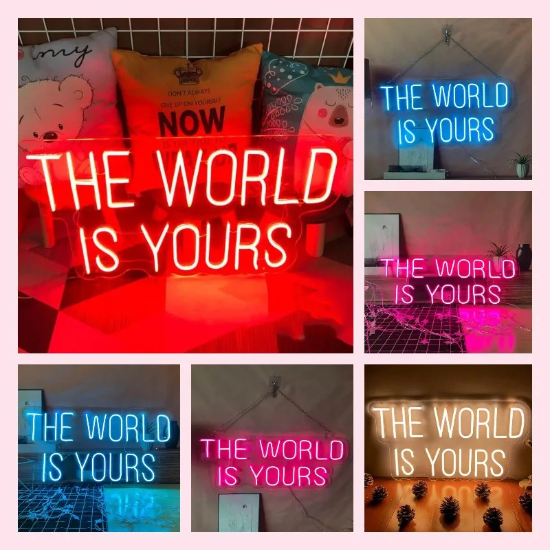 The WORLD IS YOURS Neon Sign Bedroom Led Pink Neon Light Home Party Decor Wall Decoration Shop Sianage Best Gifts for Friends