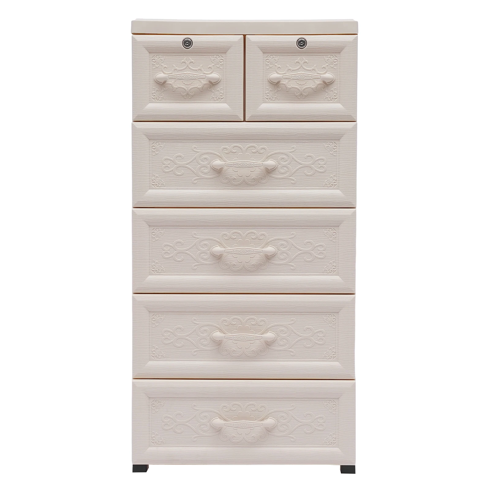 Bedroom Dresser Floor Cabinet 6 Drawers Storage Cupboard Tall Closet w/Rollers Great Home Decor Raised&Anti-skid Wheel White