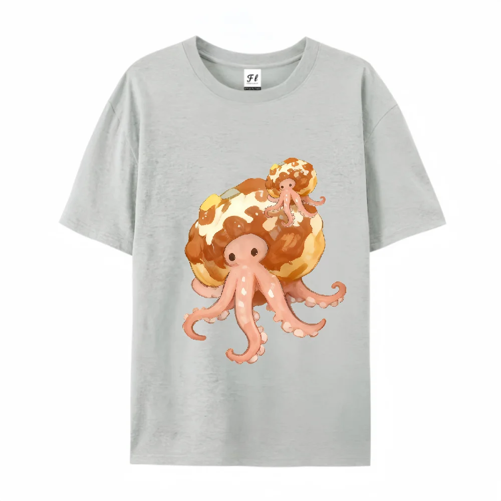 Koszulka z nadrukiem ośmiornicy unisex, oversize, z miękkiej bawełny, z uroczym wzorem ośmiornicy, codzienna bluza z krótkim rękawem, streetwear