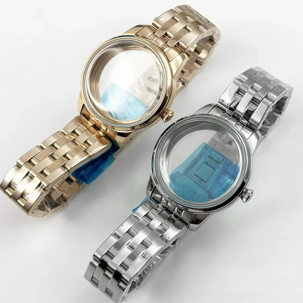 33MM panie kobiety koktajle ze stali nierdzewnej etui na zegarek Fit NH35 NH38 ruch Arch szkło przezroczysta tylna pokrywa garnitur 29mm Dial — zdjęcie 2