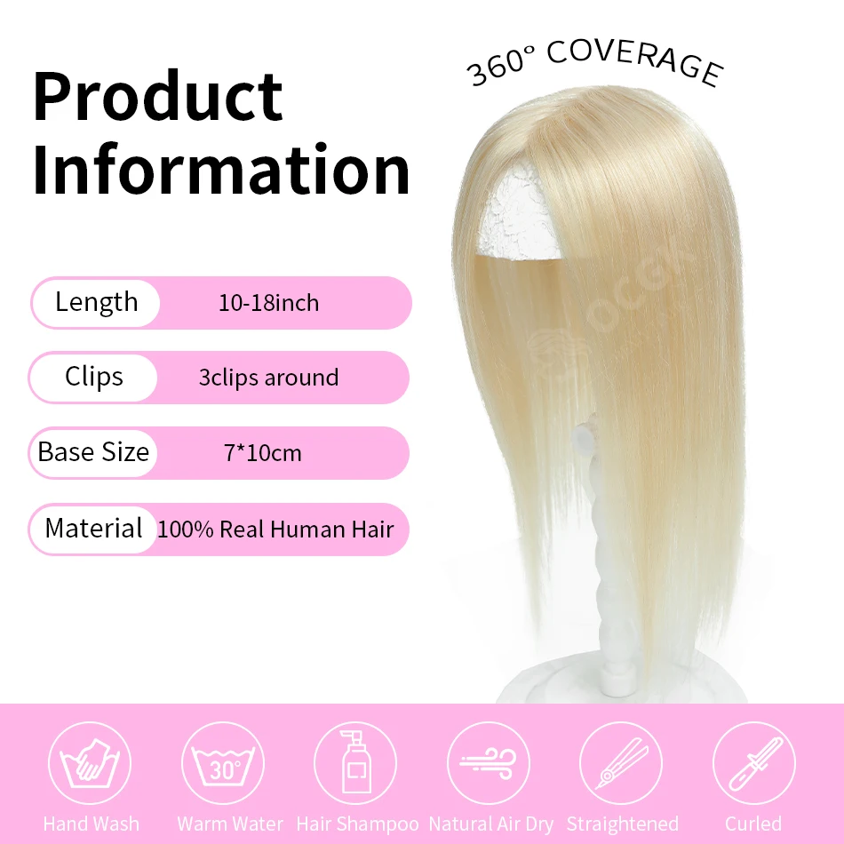 18 Inch Women Hair Topper 100% Remy Human Hair Straight 7x10cm Invisible Base Add Volume Cover Hair Part
