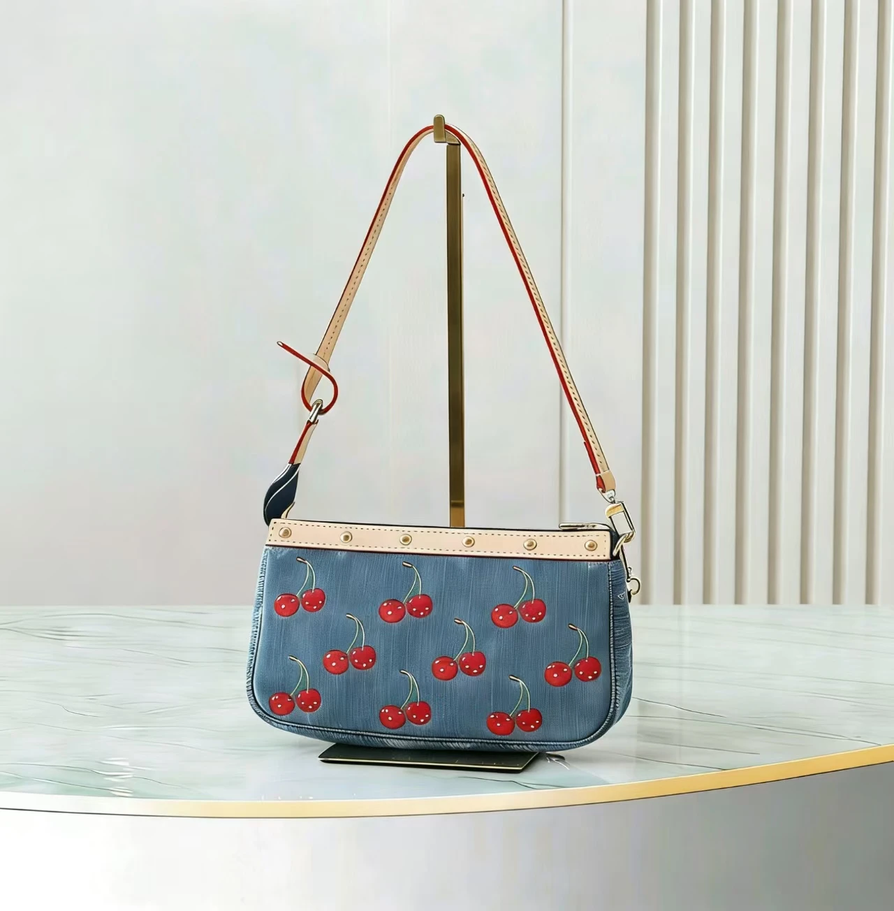 

2025 New Sweet Cherry Blossom Embroidered Women's Denim Handbag Retro Shoulder Bag Chain Bag High Quality (Size: 22-13-4 cm) P17