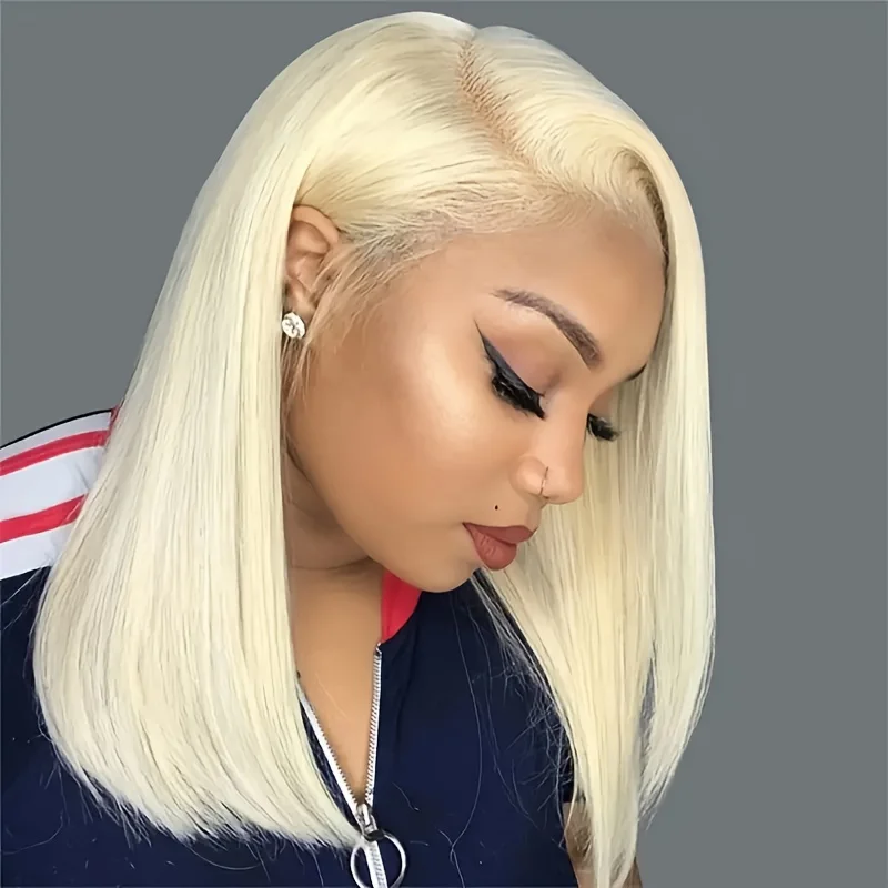 

13x4 Lace Front Wig Brazilian Straight Human Hair Short Bob Wig 613 Blonde 13x4 Transparent Lace Human Hair Wigs For Black Women