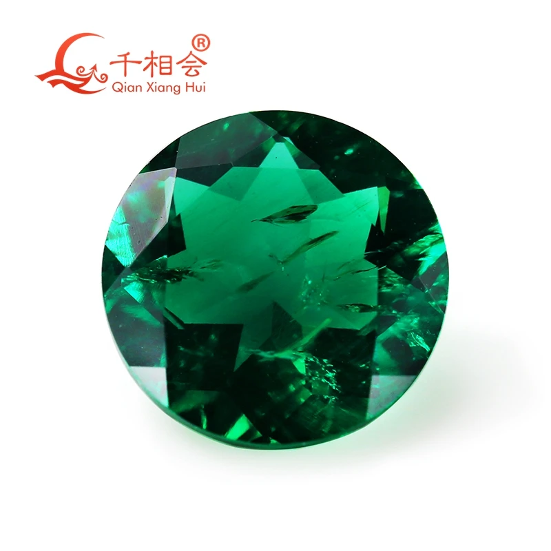 5-10mm Dark green color round shape Created Hydrothermal  Muzo Emerald including minor cracks and inclusions loose gemstone