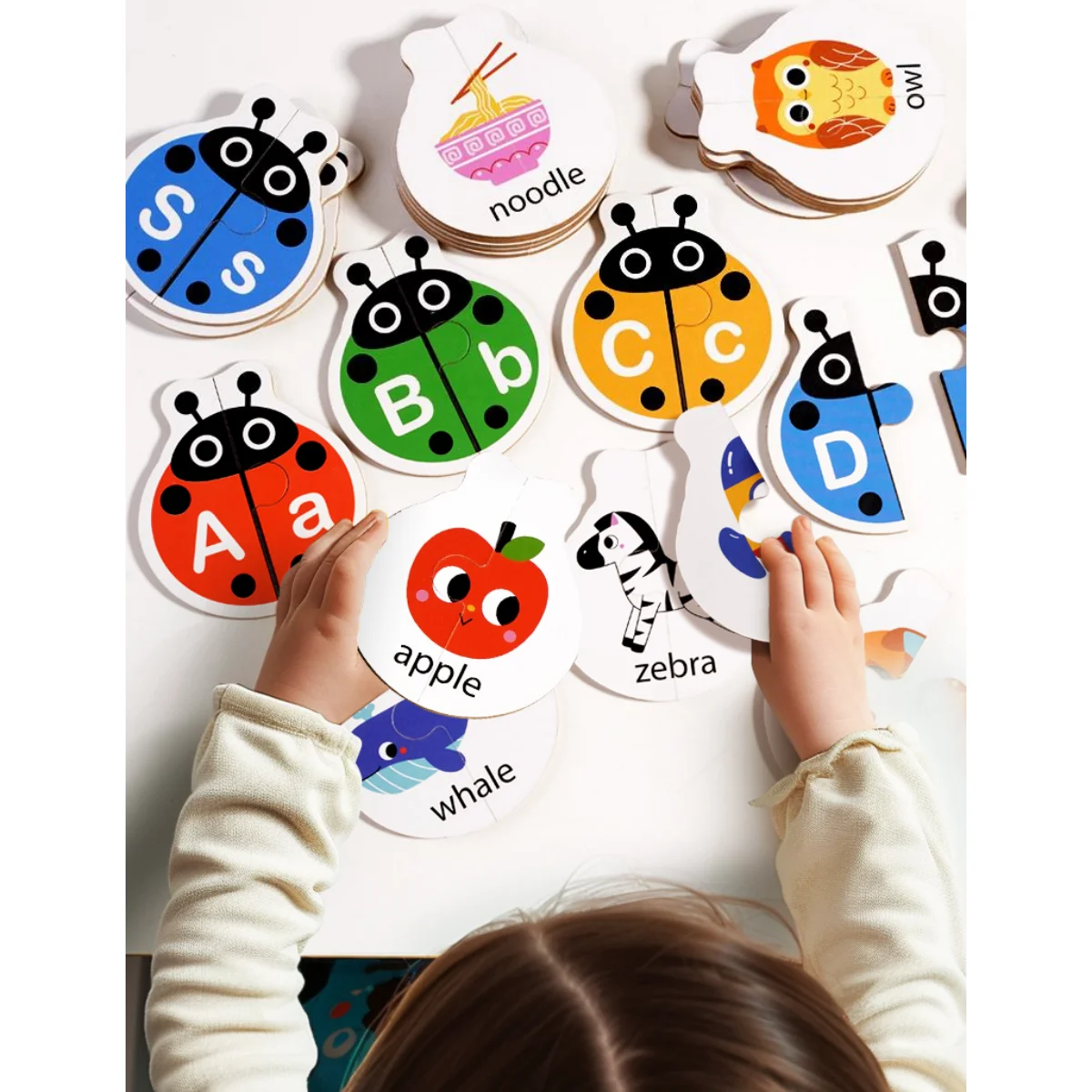 Montessori Matching Letters Fine Motor Toy Wooden Words Pairing Early Educational Toy Ladybug Cards Color Sorting Toys for Kids