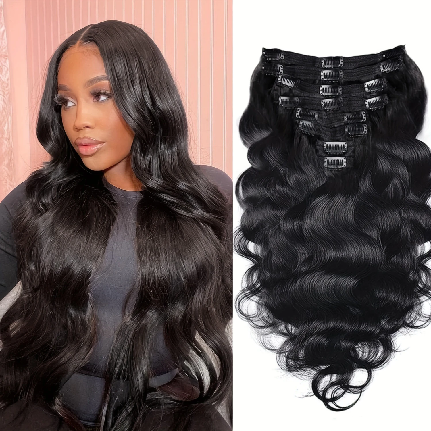 Body Wave Clip In Hair Extensions 100Real Human Hair 120g/Set Natural Black Color Body Wave Clip Ins Przedłużanie włosów dla kobiet