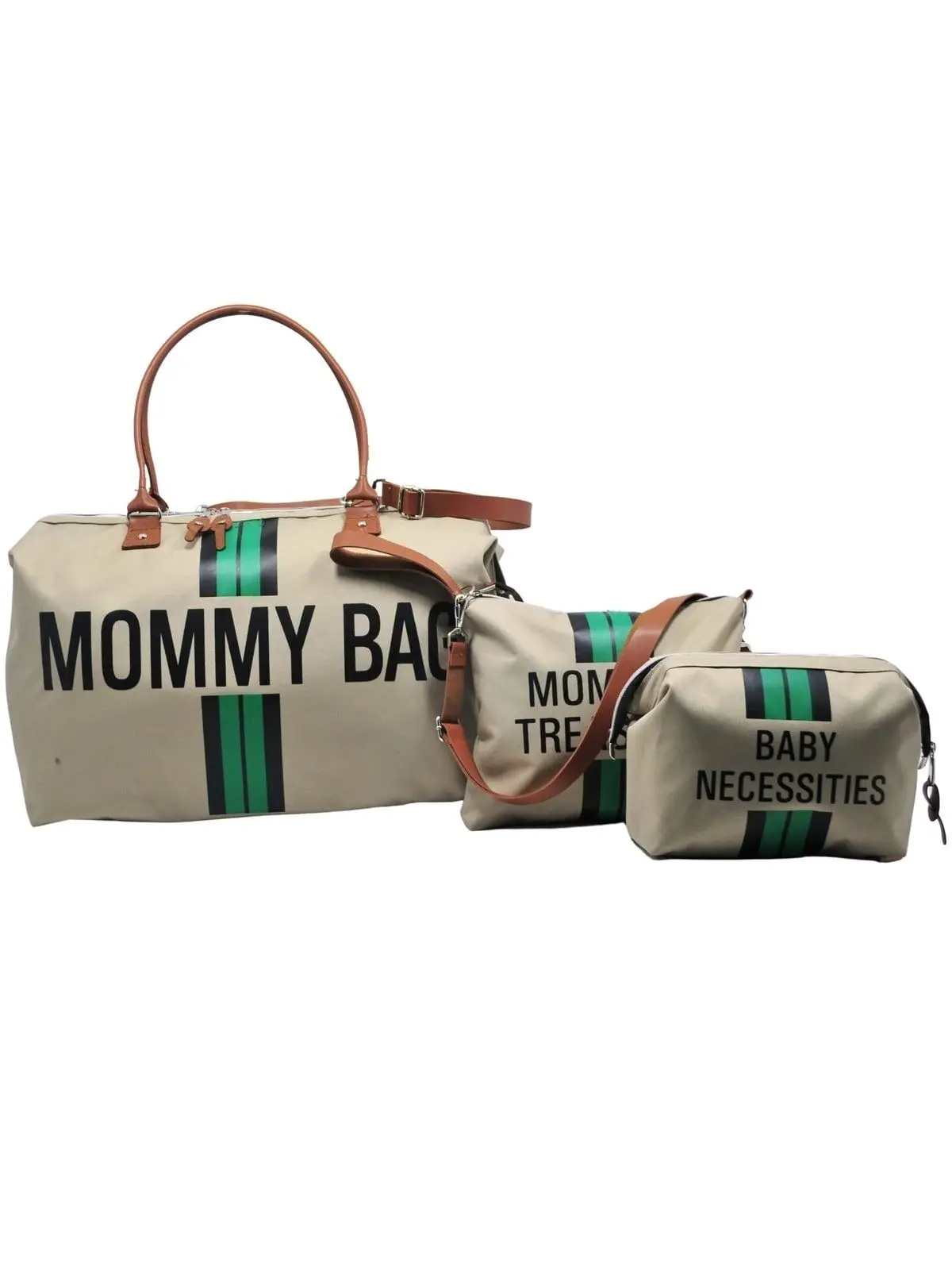 Mommy Bag Exclusive Design Red Stripe 3 Piece Set Beige Baby Mother Baby Care And Tote Bag