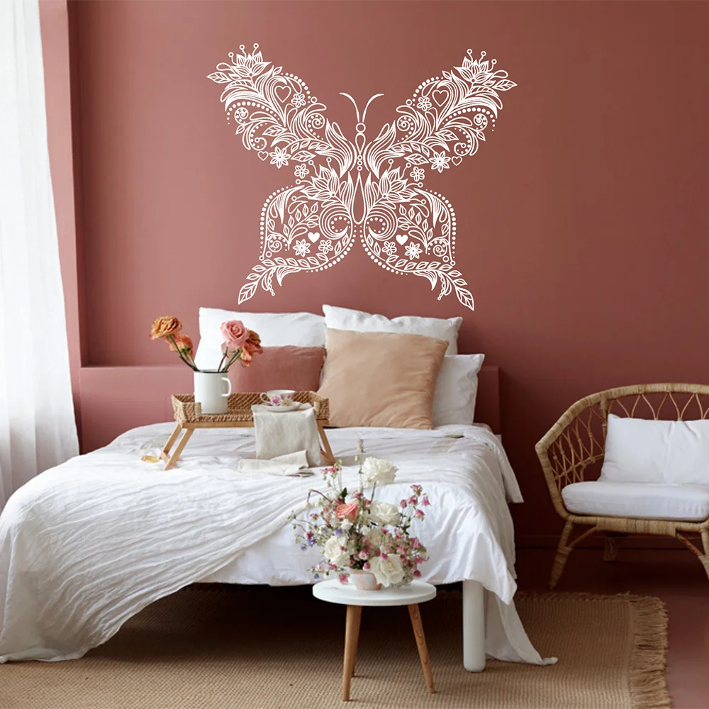 Butterfly & Flower Decal, Flower Wall Art, Flower Sticker, Home Decor, Bedroom Decor, living Room Decor, Floral Decor, Flower