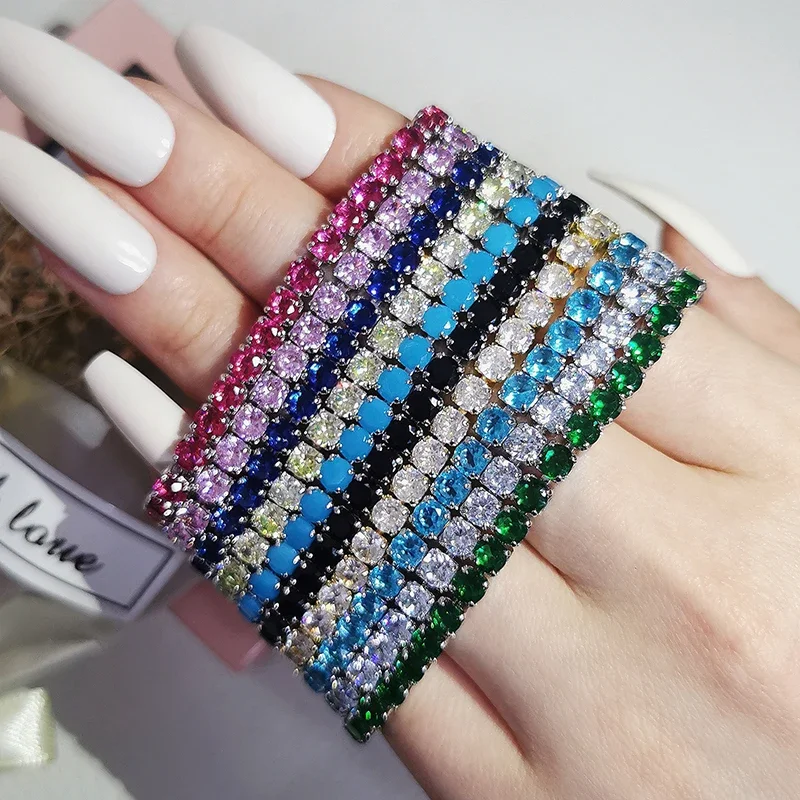 Bracelet de Tennis pour femmes, couleur or Rose argent, 3mm, 4mm, 5mm, rose, bleu, vert, rouge, bijoux à la mode, cadeau de fête, S4777