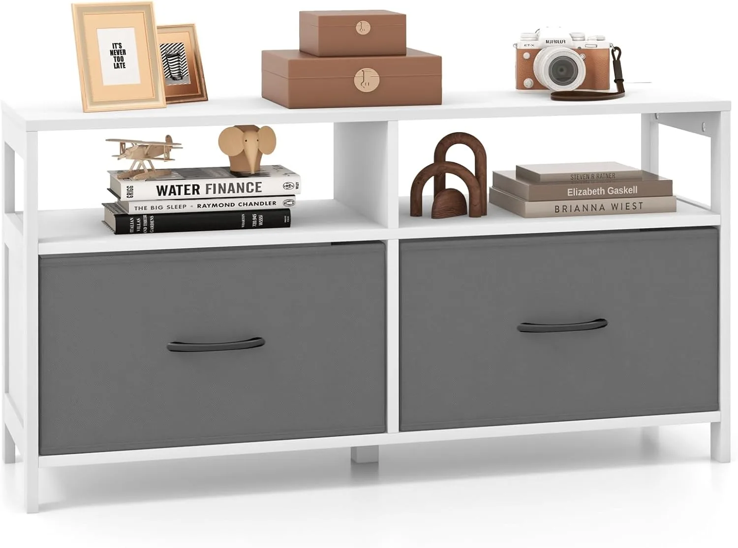 

Тумба под телевизор, шкаф для хранения с 2 ящиками, органайзер для дома с тканевыми корзинами и просторной верхней полкой, для гостиной, S