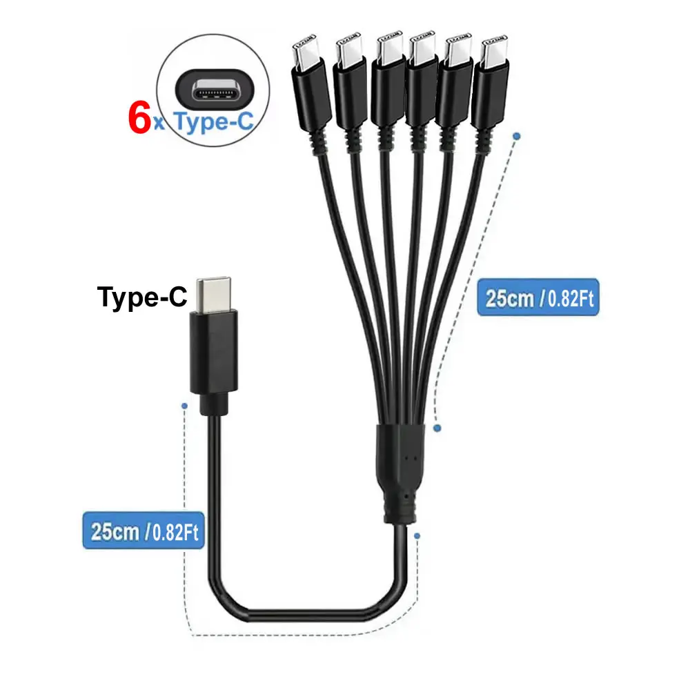 6-in-1-USB-C-PD-Splitterkabel, Multi-USB-C auf Typ-C-Stecker, Ladekabel für iPhone 15 Pro/Android Phone Tablet Switch und mehr
