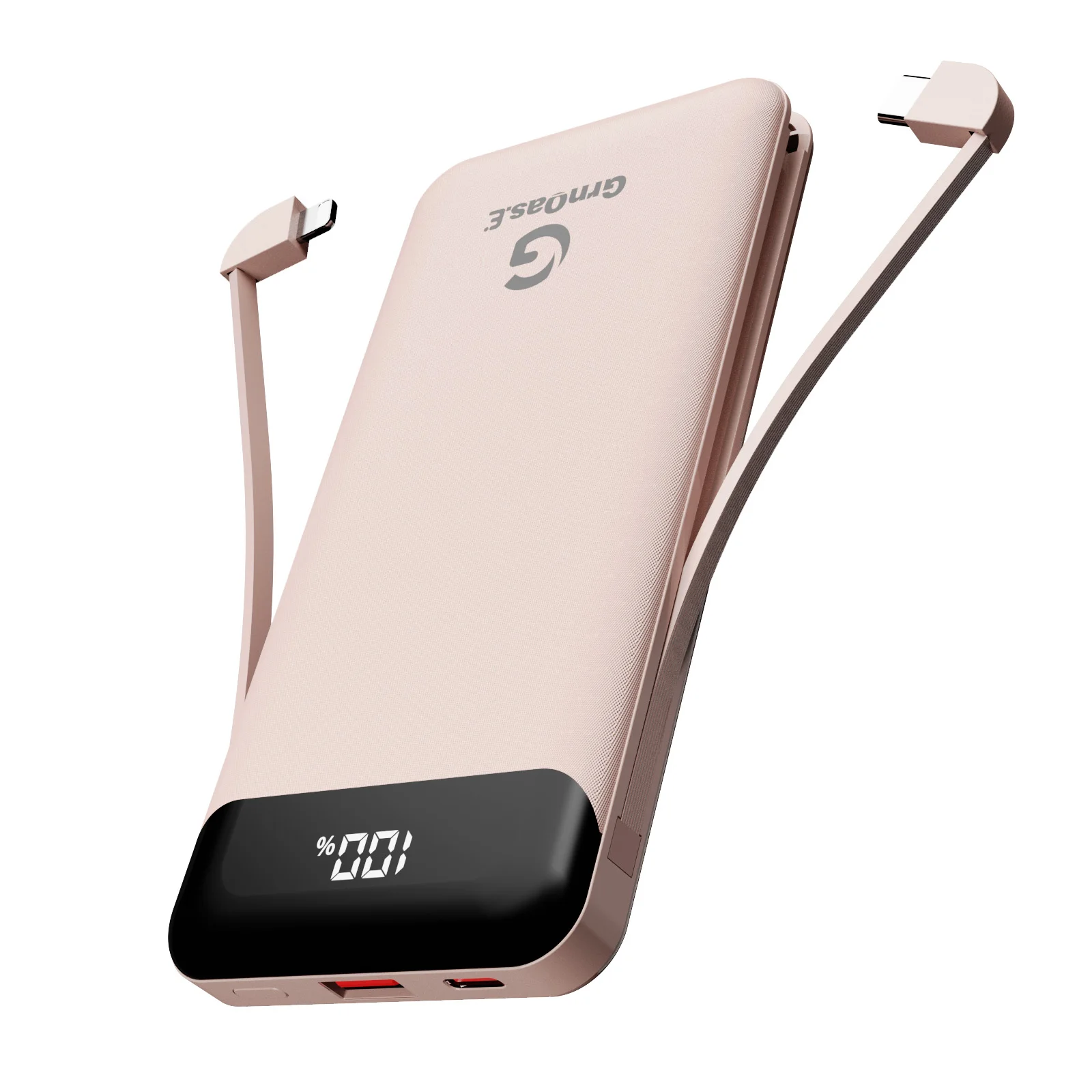 حزمة بطارية 10000 مللي أمبير في الساعة 3A شاحن محمول عالي السرعة مع أسلاك أسلاك شاحن iPhone لهاتف Apple iPhone 16 15 - وردي