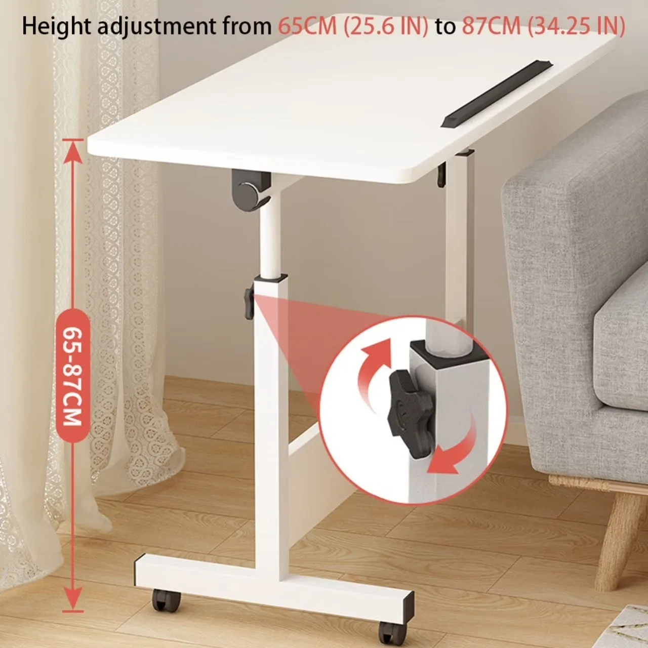 Adjustable-Height Overbed Table with Wheels