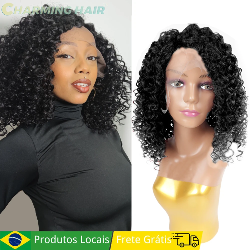 Percuca Lace Cacheada Cabelo Renda Oblíqua Lace Fibra Bio Alta Qualidade Encaracolado “BENEDITA”-MODA 45cm 195g + Brinde Wig Cap