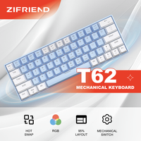 ZIFRIEND T62 New Mechanical Keyboard Rainbow RGB Effect 63 Keys Hot Swappable Gaming Keyboards Blue Red Switch 25-Key Rollover