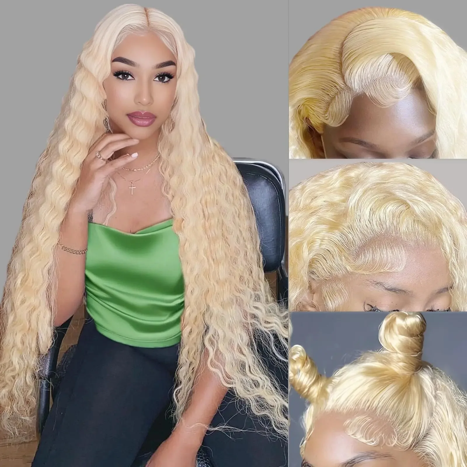 613 Deep Wave Frontal Wig 13x5 HD Water Wave Lace Front Wig 30 40 Inch Honey Blonde Lace Front Curly Human Hair Wigs 200 Density