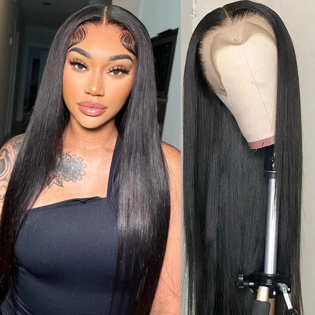 Wig Rambut Asli 34 inci 13x6 Lace Front, Kepadatan 200, Pre Plucked, Lurus, HD Lace Wig Rambut Asli, Wig Lace Frontal Lurus 13x6