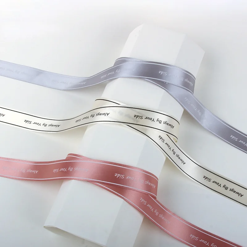 2.5cm, 40Yard,36m, English Letter Always By Your Side, Silk Ribbon, Stamping Thread, Bouquet Packaging Ribbon, Gifts Craft