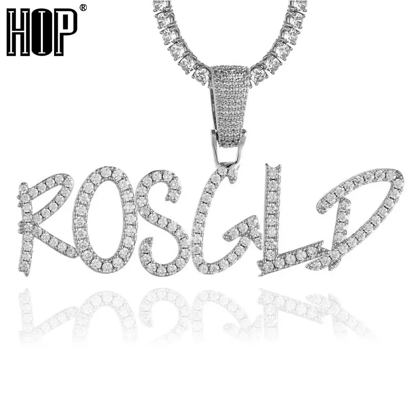 

Hip Hop Custom Chain Name Cubic Zircon Cursive Iced Out Letters Chain Pendants&Necklaces For Men Women Jewelry Tennis Chain