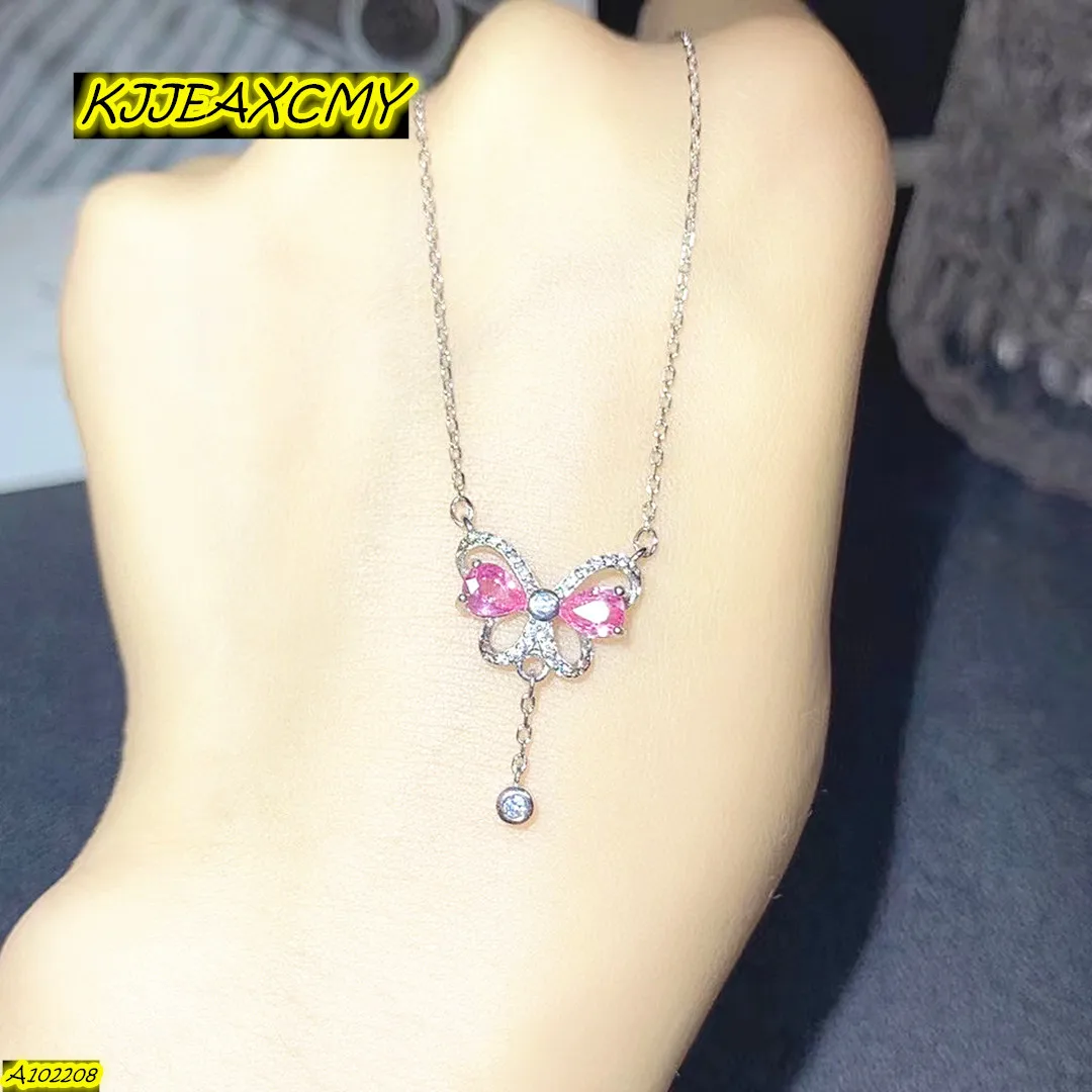 

Fine Jewelry Ladies Luxury Necklace Clavicle Chain 925 Sterling Silver Natural Gemstone Pink Sapphire Christmas Gift Bridal New