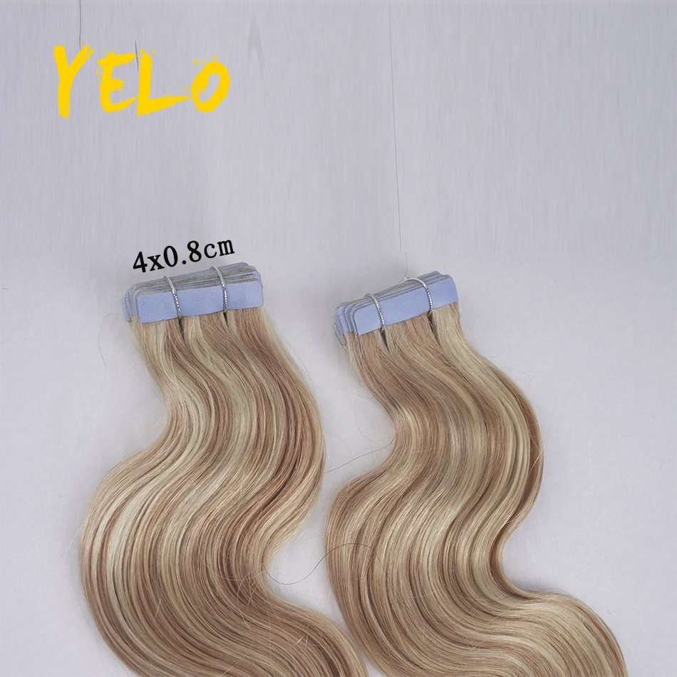 Yelo 2.5G/Pcs Human Tape In 100% Remy Hair Extensions Body Wave Style Bulk Hair Bundle Adhesive Natural Invisibility Black Color