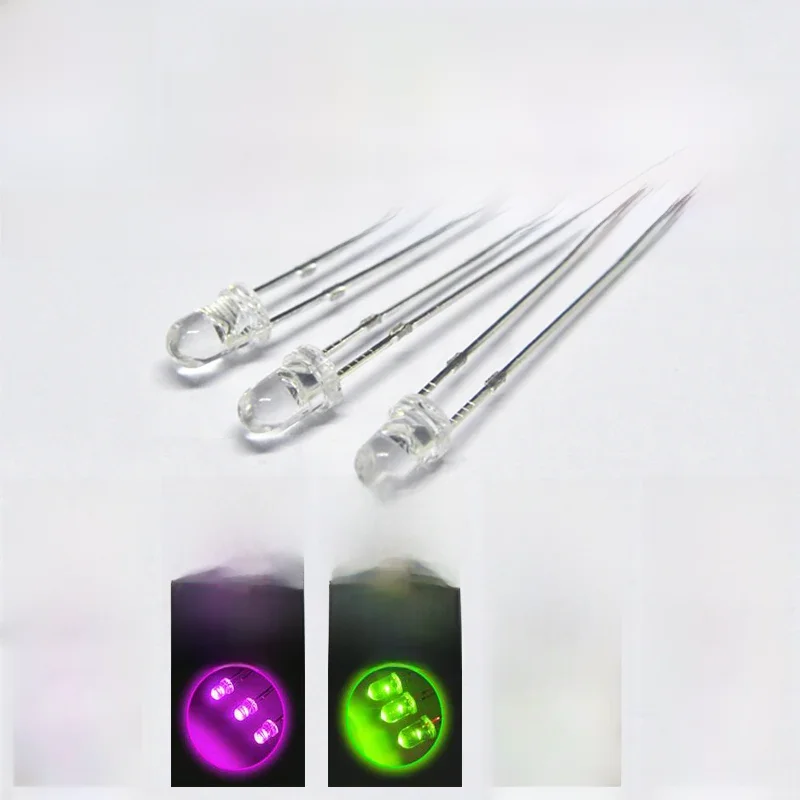 100szt (10 kolorów x 10szt) Zestaw diod LED 3mm 3 mm 3V Zestaw emitujących światło Ciepła biel Zielony Czerwony Niebieski Żółty Pomarańczowy Fioletowy UV Różowy — zdjęcie 2