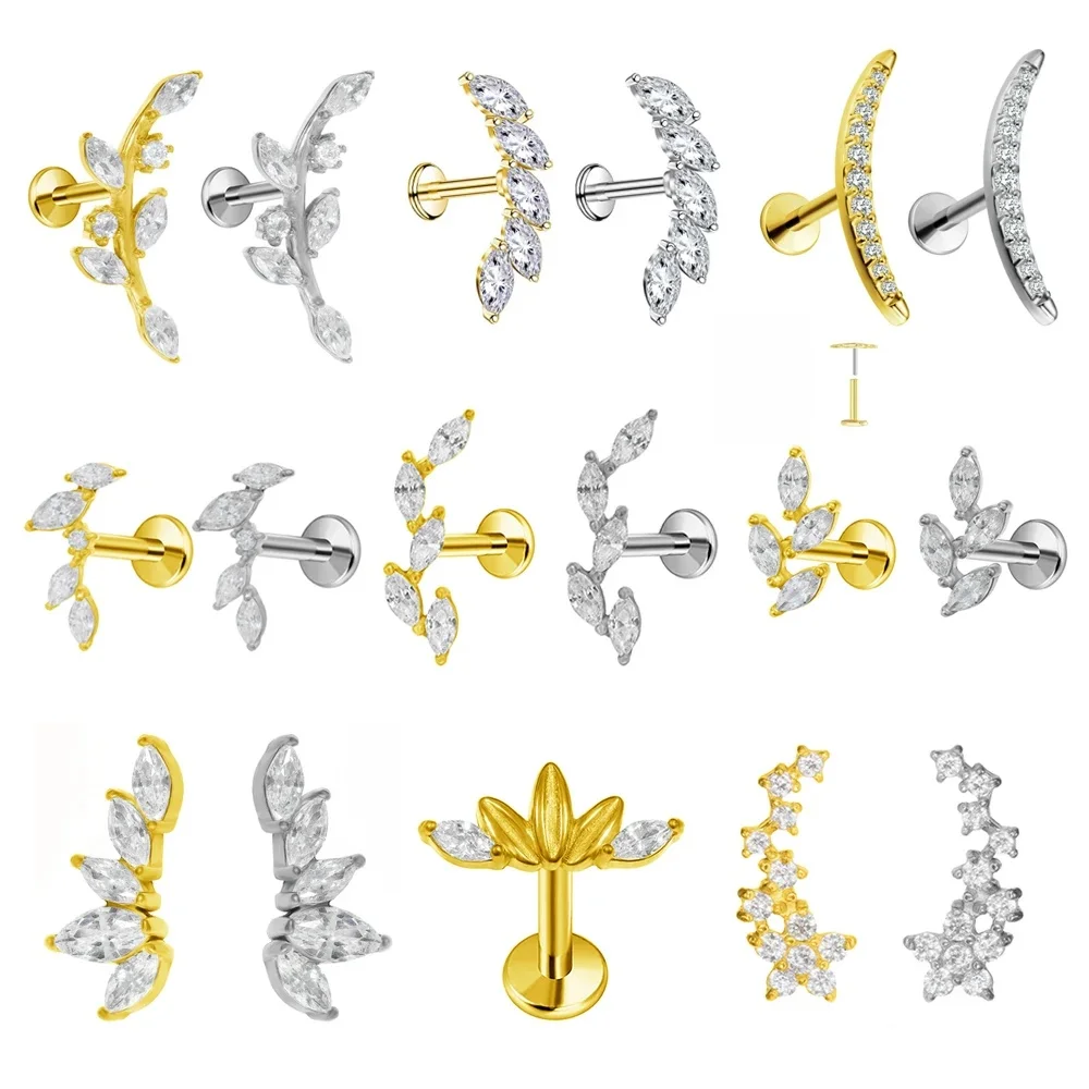 ASTM F136 G23 tytanowy piercing oddział kolczyk Stud Moon Push In CZ bezgwintowy Labret Piercing 16/18/20G chrząstka biżuteria do ciała — zdjęcie 2