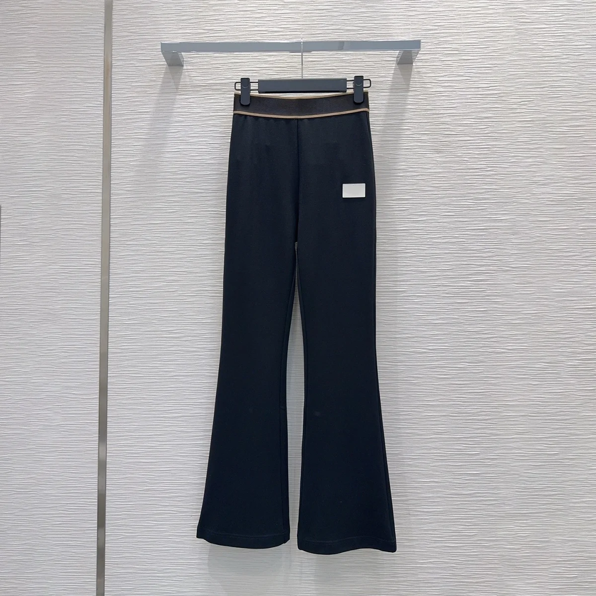 2026 high-quality women's high waisted elastic waisted slim fit leg length knitted casual flared pants--hb806
