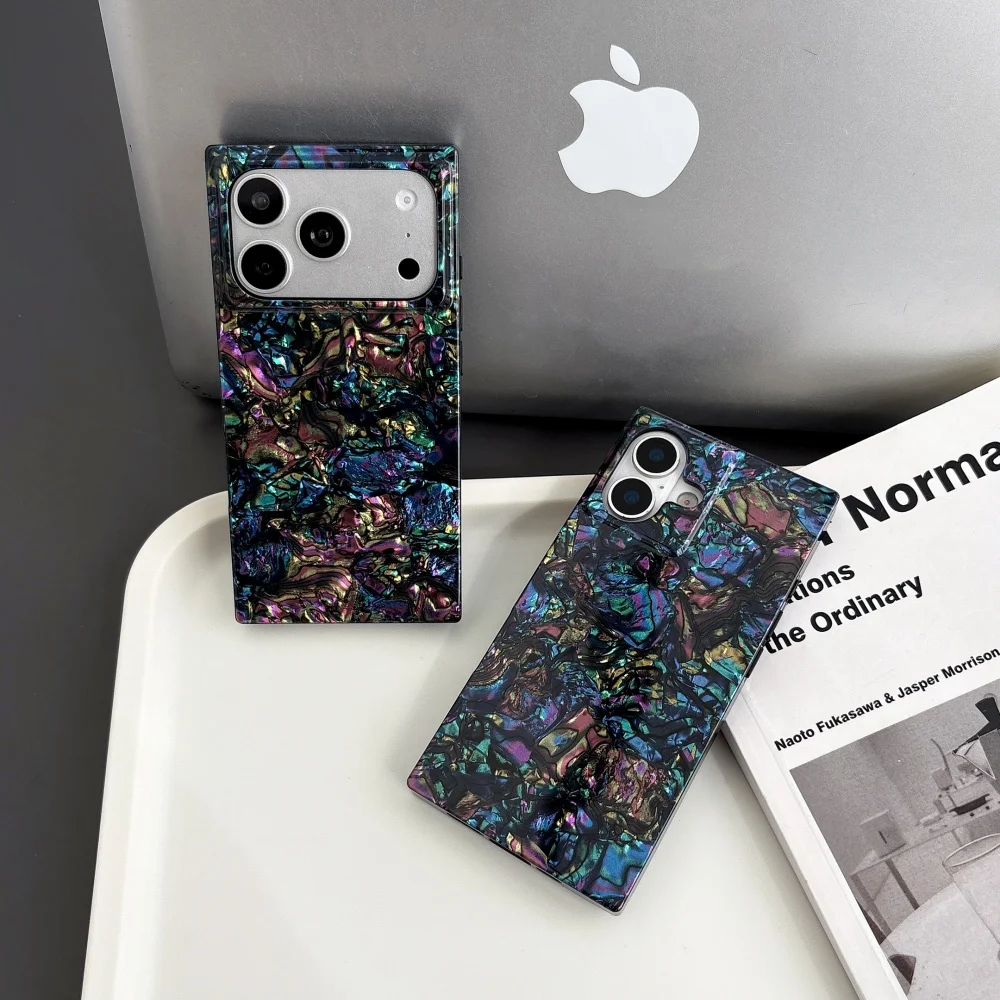 

Square high-end colorful shell pattern mobile phone case, suitable for iPhone 13/14/15/16/17Pro Max, shock-proof protective case