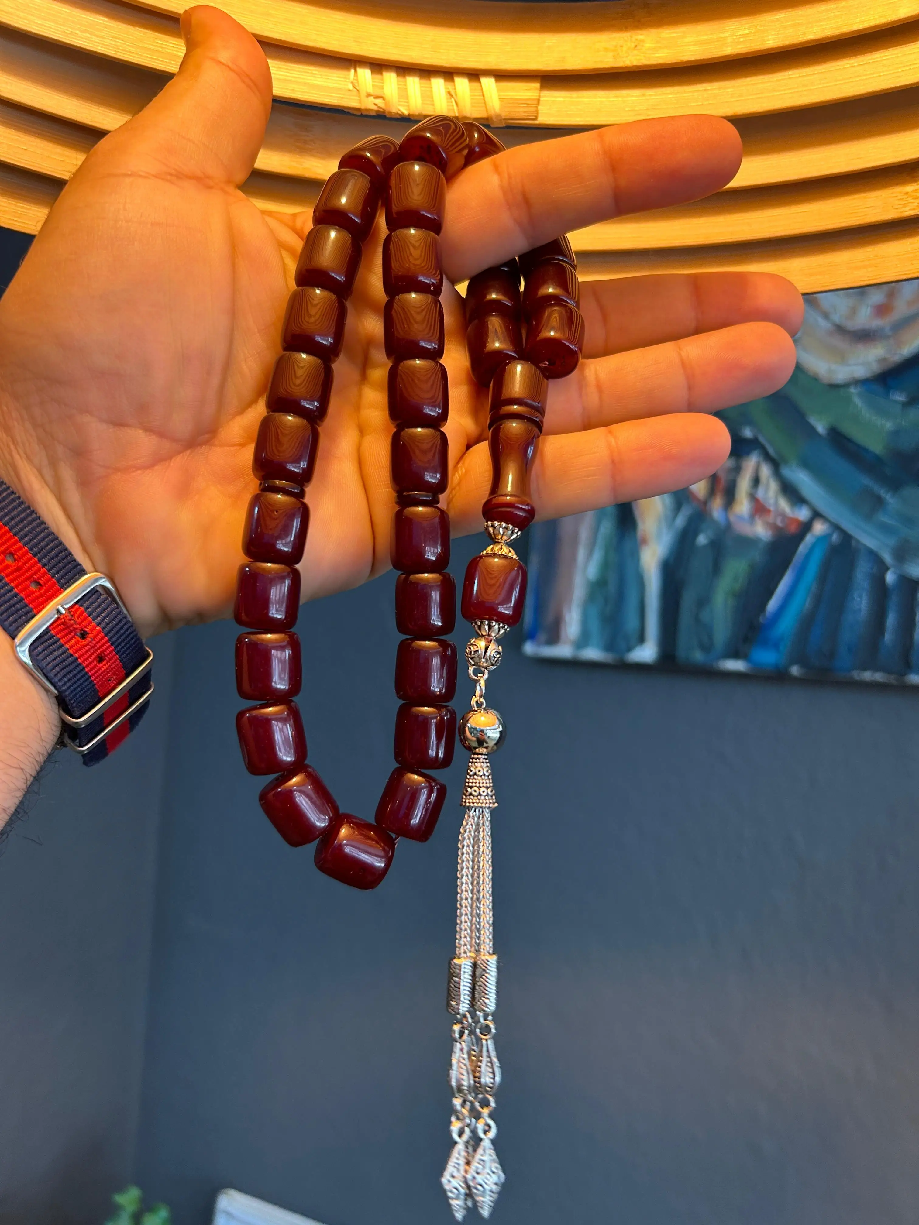 

Cherry Bakelite Ottoman Rare Faturan German Amber Sandalous Misbaha Prayerbeads Rosary Tasbih Tesbih İslam Subha T59