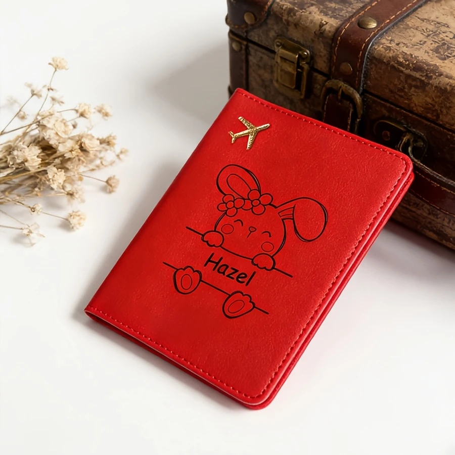 Custom Rabbit Pattern Name Passport Holder Open-Top Travel Wallet Unisex Accessory for Students Back-to-School Holidays view 4