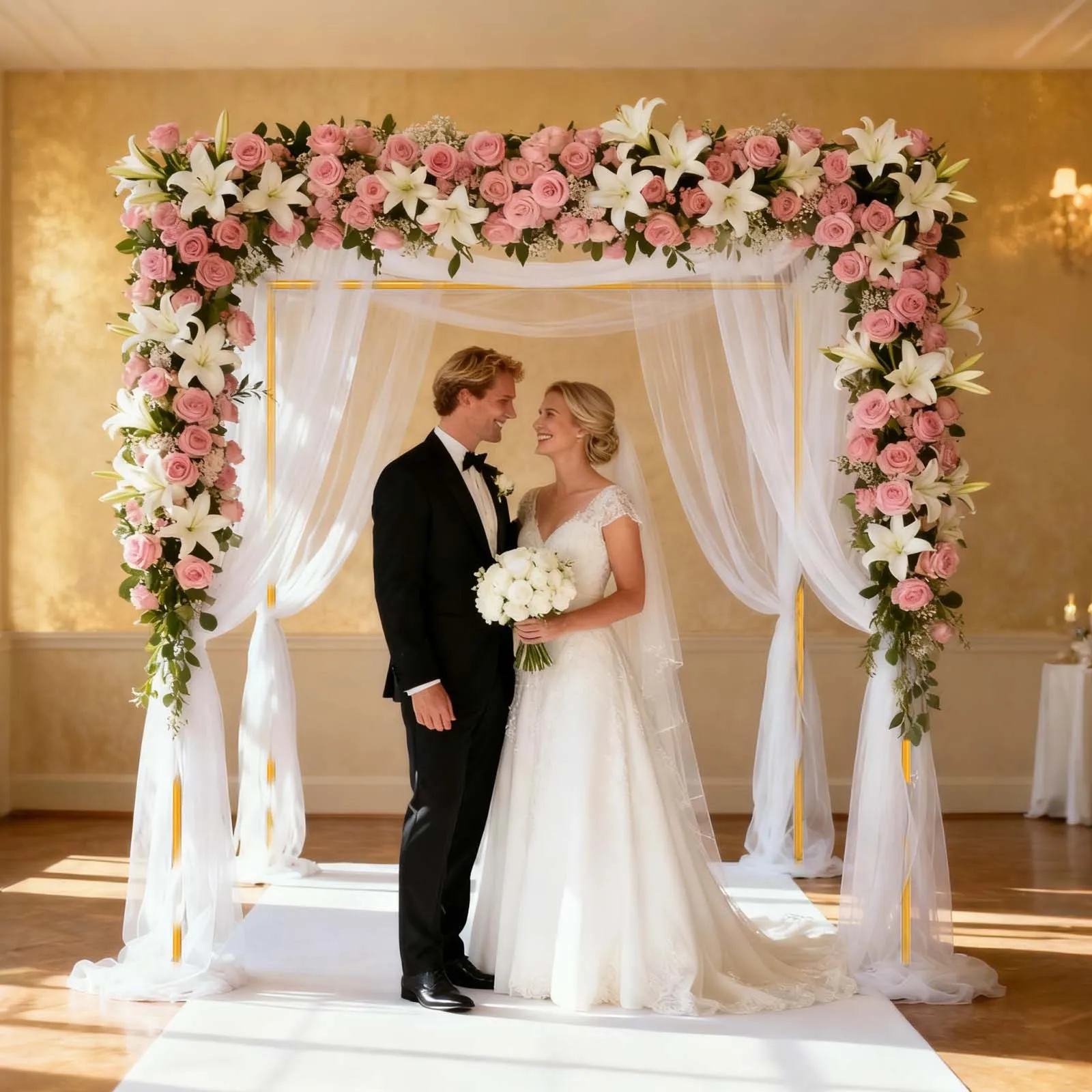 Arche de mariage en métal doré de 1,5 m/2 m, support réutilisable pour toile de fond, cadre de décoration pour ballons, ensemble de fournitures de fête pour douche nuptiale, Noël, anniversaire, facile à installer