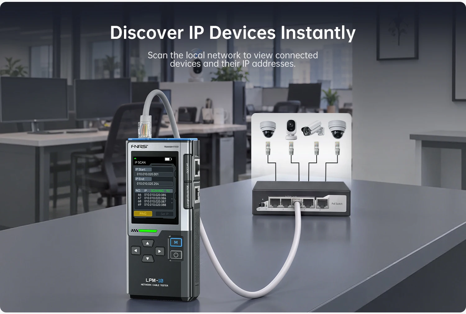 FNIRSI LPM-10C Netzwerkkabeltester RJ45 RJ11 PING IP-Scanner mit Ethernet PoE-Detektor LAN-Kabel-Fehlerfinder-Testgerät – Detail 8