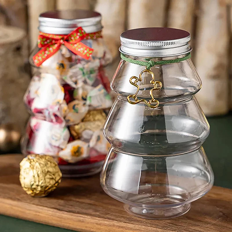 500ML Christmas Tree Snowman Sweet Jar Candy Cookie Storage Box Juice Chocolate Gift Packing DIY Container New Year Decor Bottle